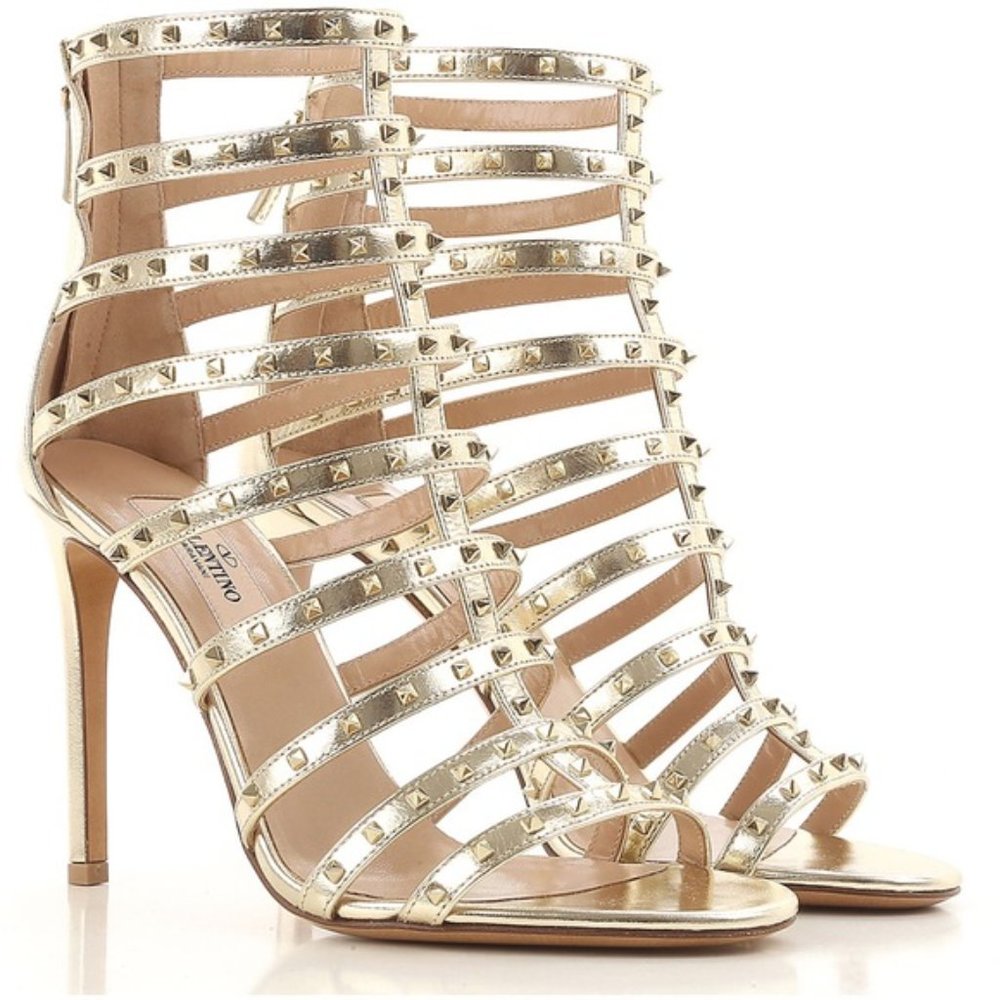 VALENTINO Garavani Rockstud Gold Cage Sandal worn once
